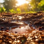 Image générée par Flux – Après une pluie, ce geste tout simple enrichit naturellement votre sol sans engrais