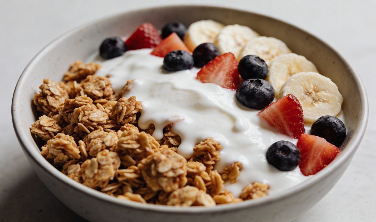 Bol de granola maison croustillant avec yaourt