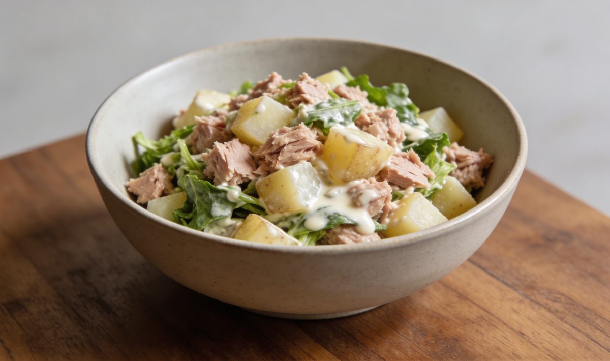 Bol de salade thon pomme de terre sur table