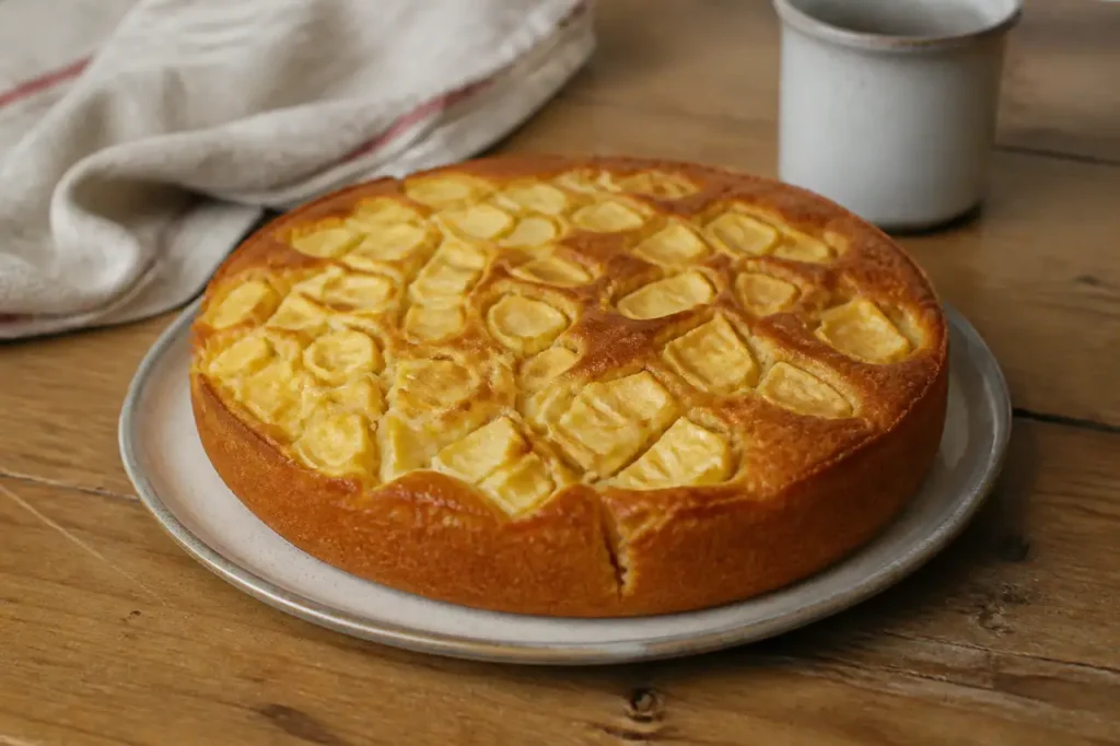 Gateau au yaourt dore parseme de pommes en des